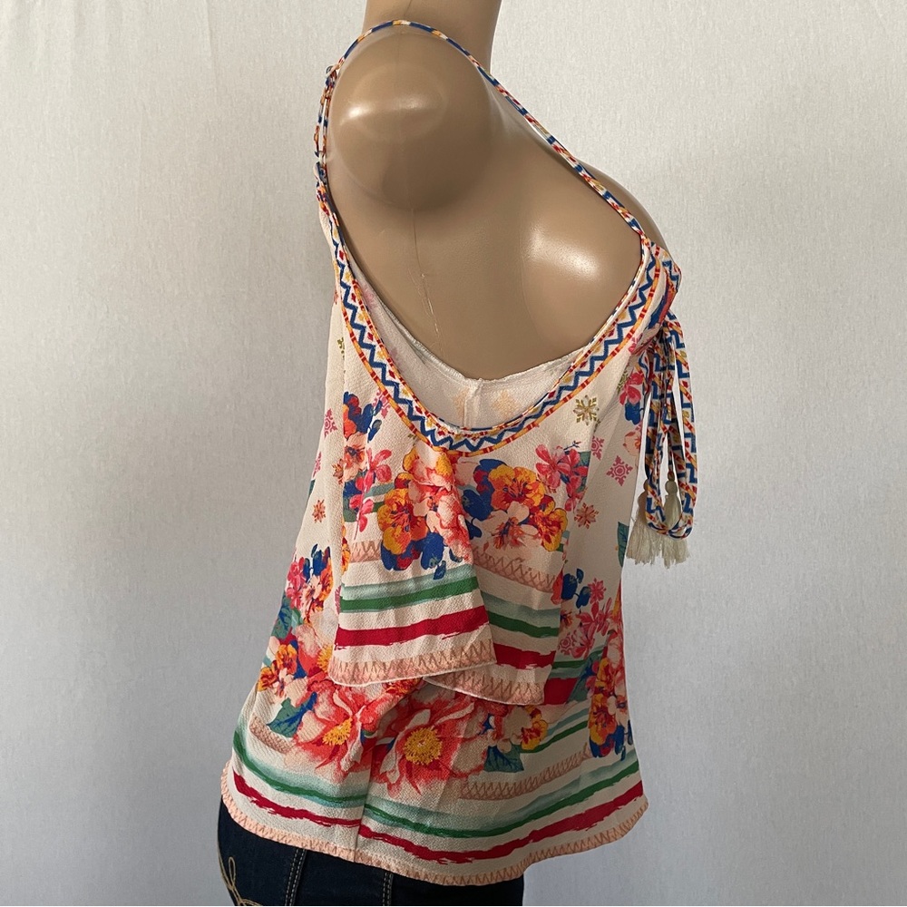 Flying Tomato Sz XS Blouse Women Beige Pullover Cold Shoulder V-Neck Boho Preppy - Picture 4 of 9